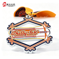 Médaille de marathon personnalisée en émail scintillant étanche, récompense sportive en métal 3D avec impression et ruban personnalisables pour les coureurs.