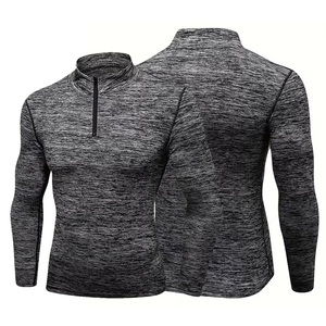 เสื้อยืดแขนยาวผู้ชายสำหรับออกกำลังกายแบบ OEM ซิปครึ่งตัว ระบายอากาศได้ดี เหมาะสำหรับวิ่งออกกำลังกายและฝึกซ้อม - Product Image 3
