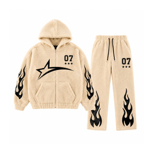 Custom Logo Distressed Ripped Hoodie Sweatpants Set Men Streetwear <b>Vintage</b> Wash Heavyweight Cotton Fleece <b>Tracksuit</b> - Product Image 3