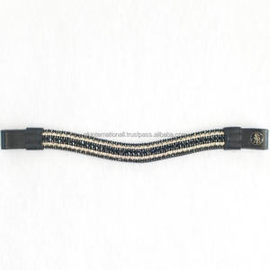 Productos para montar a caballo, todas las formas personalizadas, 5 filas, cristales multicolores, cadena de metal, cuero negro, banda para cejas de caballo para brida - Product Image 6
