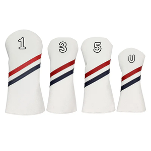 White PU Leather <b>Golf</b> Headcovers Striped Design Numbered 1 3 5 U Protective Cover for Drivers and Irons - Product Image 1