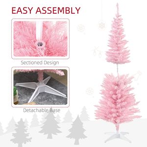 "5ft Slim Artificial Christmas Tree with Realistic <b>Branches</b> & Warm White LED <b>Lights</b> Pink" - Product Image 6