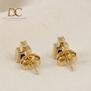 IGI Certified 9K Solid Gold Lab Grown Diamond and Royal <b>Blue</b> <b>Sapphire</b> Stud <b>Earring</b> Women Custom Wholesale Jewelry Manufacturer - Product Image 5