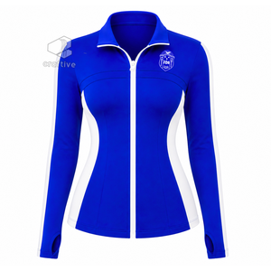 ชุดออกกำลังกายสีน้ำเงินสำหรับผู้หญิง Zeta Phi Beta พร้อมเสื้อแจ็คเก็ตซิปเต็มตัวสีขาวตัดขอบข้าง และกางเกงเลกกิ้งเอวสูง ชุดออกกำลังกาย - Product Image 2