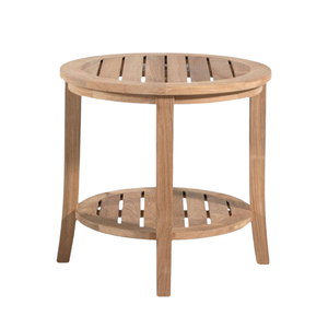 Modern Round Teak Wood <b>Outdoor</b> <b>Side</b> <b>Table</b> with Lower Shelf Rustic Design for Home Garden Furniture - Product Image 5
