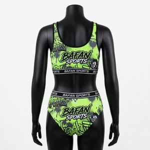 Conjunto de Bikini de Dos Piezas para Mujer, Tela Elástica de Poliéster y Spandex de 200 GSM, Traje de Baño Estampado Verde Neón, Bikini Personalizado con Logotipo - Product Image 6