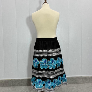 Custom Wholesale Polynesian Tribal Floral Embroidery Black Midi Skirt Women High Waist Ethnic Samoan Puletasi A Line Skirt <b>Dress</b> - Product Image 2