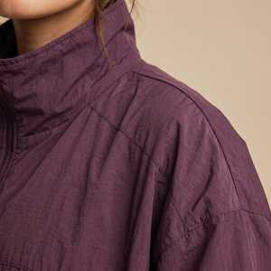 Conjunto de 2 piezas para mujer, morado, de manga larga, con cremallera, cuello alto, holgado, impermeable, cortavientos, informal, para otoño, largo hasta la rodilla - Product Image 4