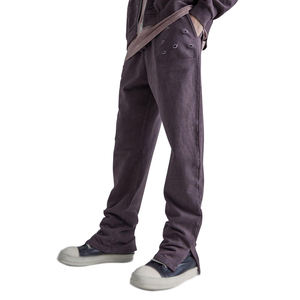 Pantalones Deportivos para Hombre, Color Morado Oscuro, Corte Recto, Casuales, Cintura Media, Decoración con Agujeros, Peso Medio - Product Image 1