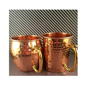 Premium Hammered Copper Mule <b>Mugs</b> <b>Set</b> Pure Moscow Mule Cocktail Cups Brass Handle Handmade Gift <b>Set</b> for Home Bar Kitchen - Product Image 2