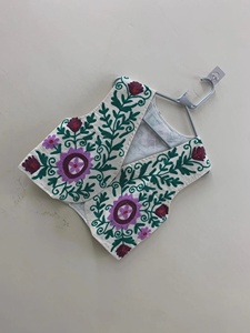 Nitin Exports Handmade Breathable Short Length Suzani <b>Embroidered</b> Beaded Boho Floral Cotton <b>Waistcoat</b> Vintage Ethnic Vest - Product Image 1