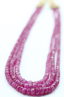 Collier de perles de pierre en rubis Mogok facetté de qualité supérieure, 3 brins, 2,5-4 mm, trou percé au centre, longueur 15-16 pouces