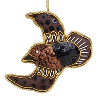 Ornements de Noël en velours et satin brodés à la main avec perles, logo personnalisé - Motifs Cœur d'oiseau en vol de Père Noël