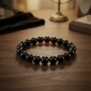 Pulsera de Cuentas Redondas de Turmalina Negra en Oferta - Pulsera de Cristal - Piedra de Chakra para Usar como Pulsera de Chakra - Comprar en Línea de Moin Agate - Product Image 2