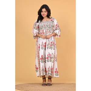 Vestido Maxi Bohemio de Algodón con Estampado Floral, Hecho a Mano en India, Ecológico, de Manga Larga, para Mujer, Diseño de Diseñador, para Fiestas, Otoño, Verano - Product Image 3