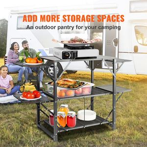 Tavolo da Cucina da Campeggio in Alluminio con 4 Tavolini Laterali in Ferro, Stazione di Cottura Pieghevole Portatile Tutto-in-Uno con Borsa per il Trasporto - Product Image 2