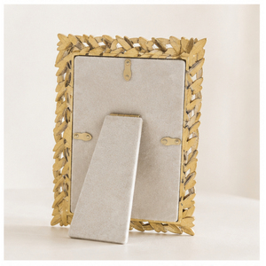 Cadre photo de luxe orné de feuilles d'or, à poser sur table, motif feuille gaufré antique, en résine, pour cadeau de mariage et décoration intérieure classique - Product Image 3
