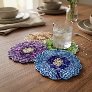 Handmade Beaded Flower <b>Coaster</b> Set, Colorful Seed Bead Floral <b>Drink</b> <b>Coasters</b> for Table Decor, Dining & Home Accessories - Product Image 5