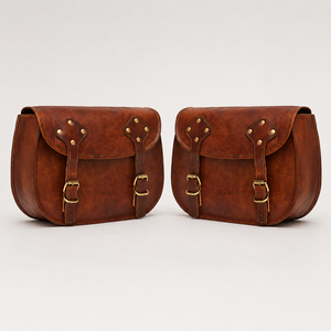 Par de Alforjas Laterales de Cuero Marrón para Motocicleta, Estilo Vintage, con Correas de Hebilla para Viajes - Product Image 3