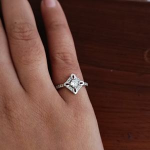 925 Sterling <b>Silver</b> Cubic Zirconia <b>Solitaire</b> Halo Engagement <b>Ring</b> Romantic Vintage Floral Setting Elegant Women Wedding Party - Product Image 4