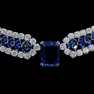 Collar Gargantilla de Lujo Unisex de Oro Sólido de 18K con Zafiro, Chapado en Rodio, Engaste de Garra, Corte Radiante, Certificado IGI, Regalo - Product Image 1