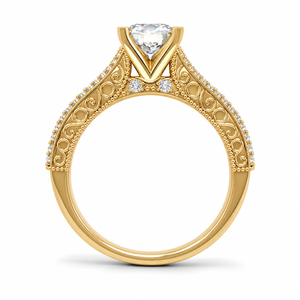 Bague de fiançailles solitaire, style romantique minimaliste, diamant de laboratoire taille brillant, pavé de pierres latérales, sertissage à griffes, or 14 carats - Product Image 2