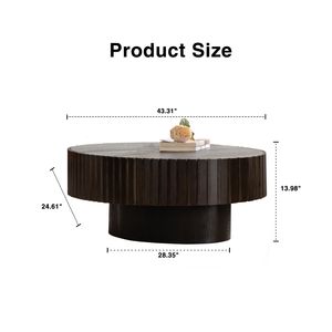 Tavolino da Caffè Ovale in Legno Artigianale con Robusto Piedistallo a Forma di Oliva per Soggiorno - Product Image 6
