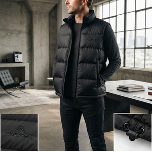 Chaqueta sin mangas negra para hombre, con cuello alto y cremallera, para invierno, ropa de calle, personalizada, con etiqueta privada, OEM - Product Image 3