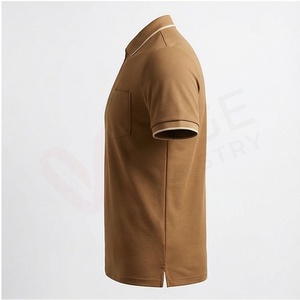 Polo en piqué à manches courtes pour homme, couleur marron, avec poche, coupe classique, design tricoté uni - Product Image 3