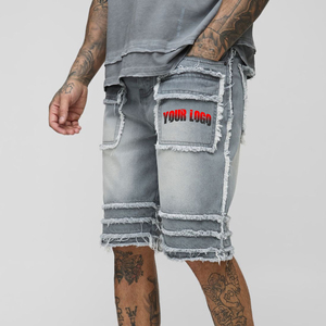 QUICKSHOW Custom Canvas Knee Length Mid Waist Drawstring Closure <b>Lace</b> Baggy Distressed Plus Size Men's Baggy Shorts - Product Image 4