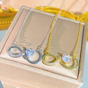 สร้อยคอรูปหัวใจสำหรับผู้หญิงทำจากสแตนเลส 304 พร้อมชุบทอง 0.03µm ประดับเพชรซิร์คอนบนสายโซ่ - Product Image 1