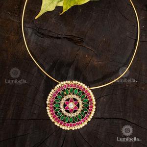 Designer Gold Plated Zircon and Pearl Bridal <b>Statement</b> <b>Necklace</b> Set - Product Image 1