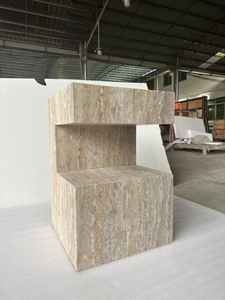 Handcrafted Travertine Side Table Natural Stone Nightstand with Storage Modern <b>Plinth</b> Furniture Home Decor Living Room Bedroom - Product Image 3