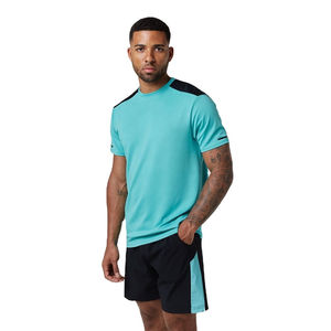 Men's Turquoise Crew Neck T-Shirt Shorts <b>Set</b> Color Blocking Sporty Breathable Quick Dry 100% Cotton <b>Knitted</b> Fabric Summer Wear - Product Image 4