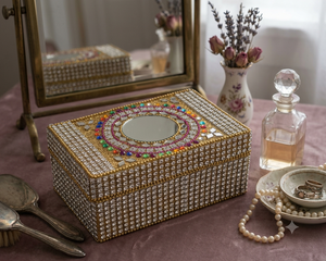 Luxury Embellished Jewelery <b>Box</b> with Mirror Top Handmade Jewelry Organizer Decorative Trinket Storage Gift <b>Box</b> - Product Image 1