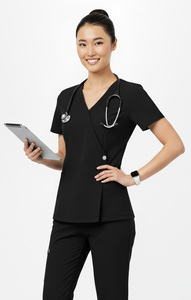 Haut de blouse médicale unisexe à boutons latéraux, uniforme d'hôpital, tissu extensible durable en Spandex/Coton, confort longue durée pour les services, ensembles de blouses médicales - Product Image 3