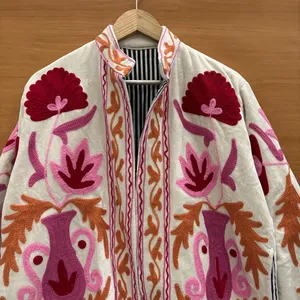 Premium Suzani Embroidered Cotton Velvet Bohemian <b>Hippie</b> Indian Women Winter <b>Jacket</b> Unisex Breathable Outerwear - Product Image 3