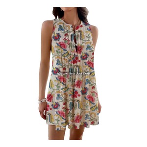 Vestido Corto de Algodón Estampado, Vestido de Verano sin Mangas, Colección de Algodón Indio, Hermoso Vestido Túnica de Algodón Estampado a Mano - Product Image 5