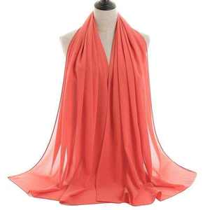 Women Chiffon Scarf Solid Color Long Lightweight <b>Wrap</b> All Seasons Daily Wear Coral <b>Pink</b> - Product Image 1