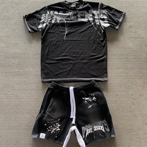 Conjunto de Dos Piezas de Camiseta y Pantalones Cortos con Logotipo Personalizado para Hombre, Ecológico, 100% Algodón, Ligero, Lavado, con Estampado Gráfico, Ropa de Calle Informal de Invierno - Product Image 4
