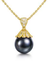 Tahiti Black Pearl <b>Necklace</b> 925 Sterling Silver 14K Gold Plated Pendant Gray Pearl Bridesmaid Jewelry Gift - Product Image 4