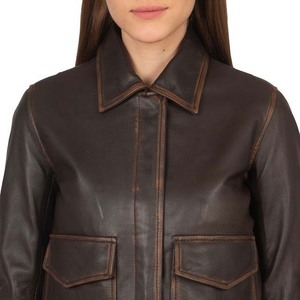 Women Dark Brown Leather <b>Jacket</b> Casual Bomber Coat <b>Ladies</b> Fashion Soft PU Outerwear Simple Style Zip Up Pocket <b>Jacket</b> - Product Image 2