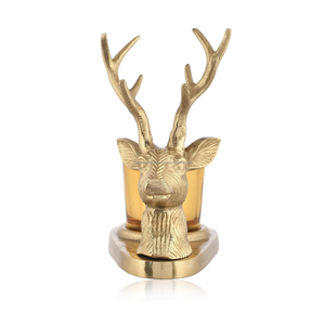 Portavelas de cabeza de Reno dorado para decoración de vacaciones, portavelas votivo de Reno de Metal antiguo con taza de vidrio - Product Image 4