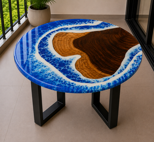 Luxury Ocean <b>Epoxy</b> Resin Modern Handmade Round <b>Coffee</b> <b>Table</b> with Tabletop Installation for Living Room - Product Image 3