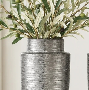 Ensemble de 2 vases décoratifs en métal argenté - Vases cylindriques texturés de grande taille pour la décoration moderne et luxueuse de la maison, centre de table - Product Image 2