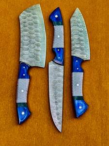 Juego de Cuchillos de Chef de Acero de Damasco Forjado a Mano, 3 Piezas, Estilo Japonés, Mango de Resina, para Mano Derecha, Longitud de Hoja de 8-9.9 Pulgadas - Product Image 3