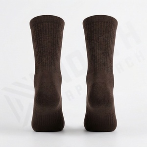 Brown <b>Crew</b> <b>Socks</b> Solid Color Knitted Breathable Daily Wear Adult Regular Style - Product Image 2