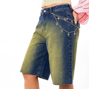 High Quality Stonewashed Women's High Waist Gradient Wash Denim <b>Shorts</b> Straight Leg Casual Summer Style Women Wash Jorts - Product Image 3