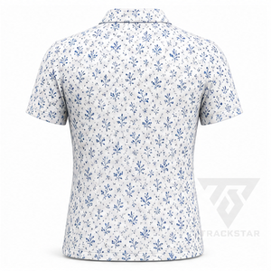 เสื้อโปโลพิมพ์ลายดอกไม้สีขาวน้ำเงินสำหรับผู้ชาย แบรนด์ Trackstar แขนสั้น คอปกติดกระดุม สไตล์ลำลอง เหมาะสำหรับตีกอล์ฟ รับสกรีนโลโก้ - Product Image 5