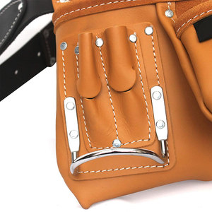 Professional Leather <b>Tool</b> <b>Belt</b> With Multiple Pockets And Metal Clips For Craftsmen - Product Image 3